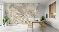 Papier peint panoramique botanique tropical à feuilles, beige sable chaud