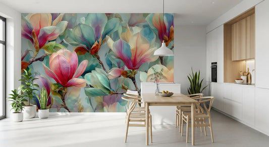 Murale botanico primaverile con magnolie