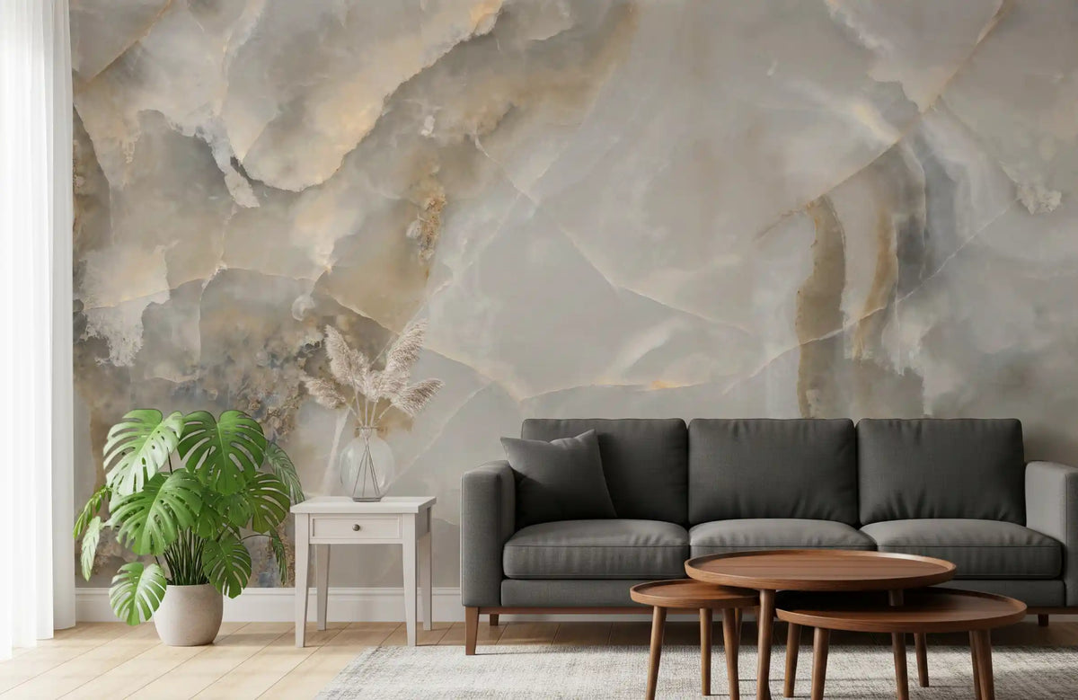 Papier peint panoramique à la texture de pierre abstraite dans des tons neutres
