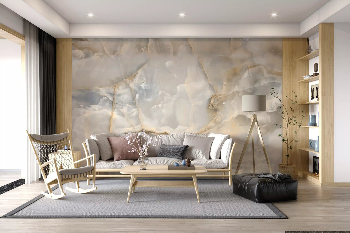 Murale da parete con venature di marmo color crema, dall’effetto rilassante