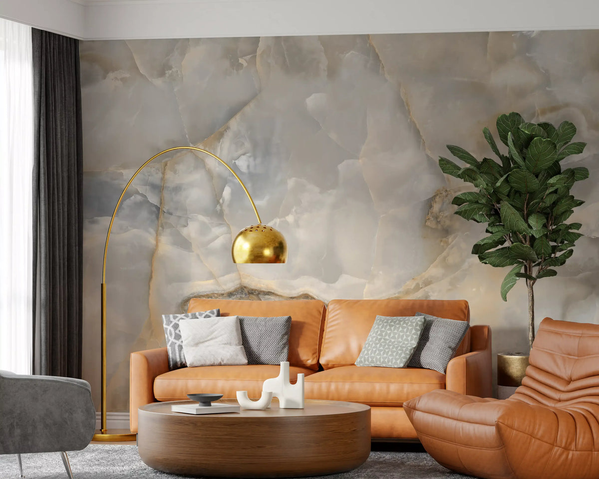 Murale da parete con venature di marmo color crema, dall’effetto rilassante