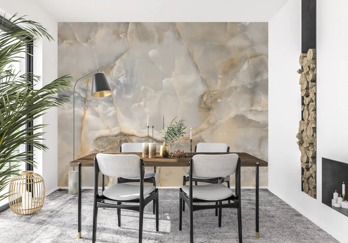 Murale da parete con venature di marmo color crema, dall’effetto rilassante