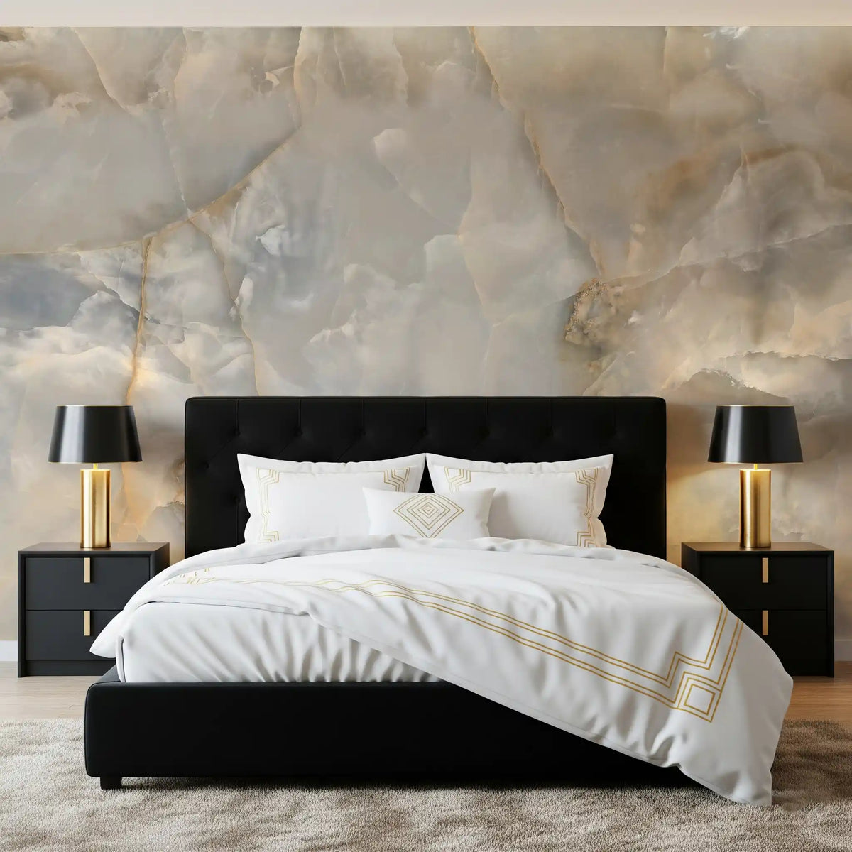 Murale da parete con venature di marmo color crema, dall’effetto rilassante