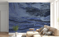 Papier peint panoramique à volutes de marbre bleu azur profond