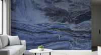 Papier peint panoramique à volutes de marbre bleu azur profond