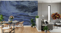 Papier peint panoramique à volutes de marbre bleu azur profond
