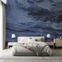 Papier peint panoramique à volutes de marbre bleu azur profond