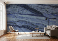 Wandbild mit Marmoradern in tiefem Kobaltblau