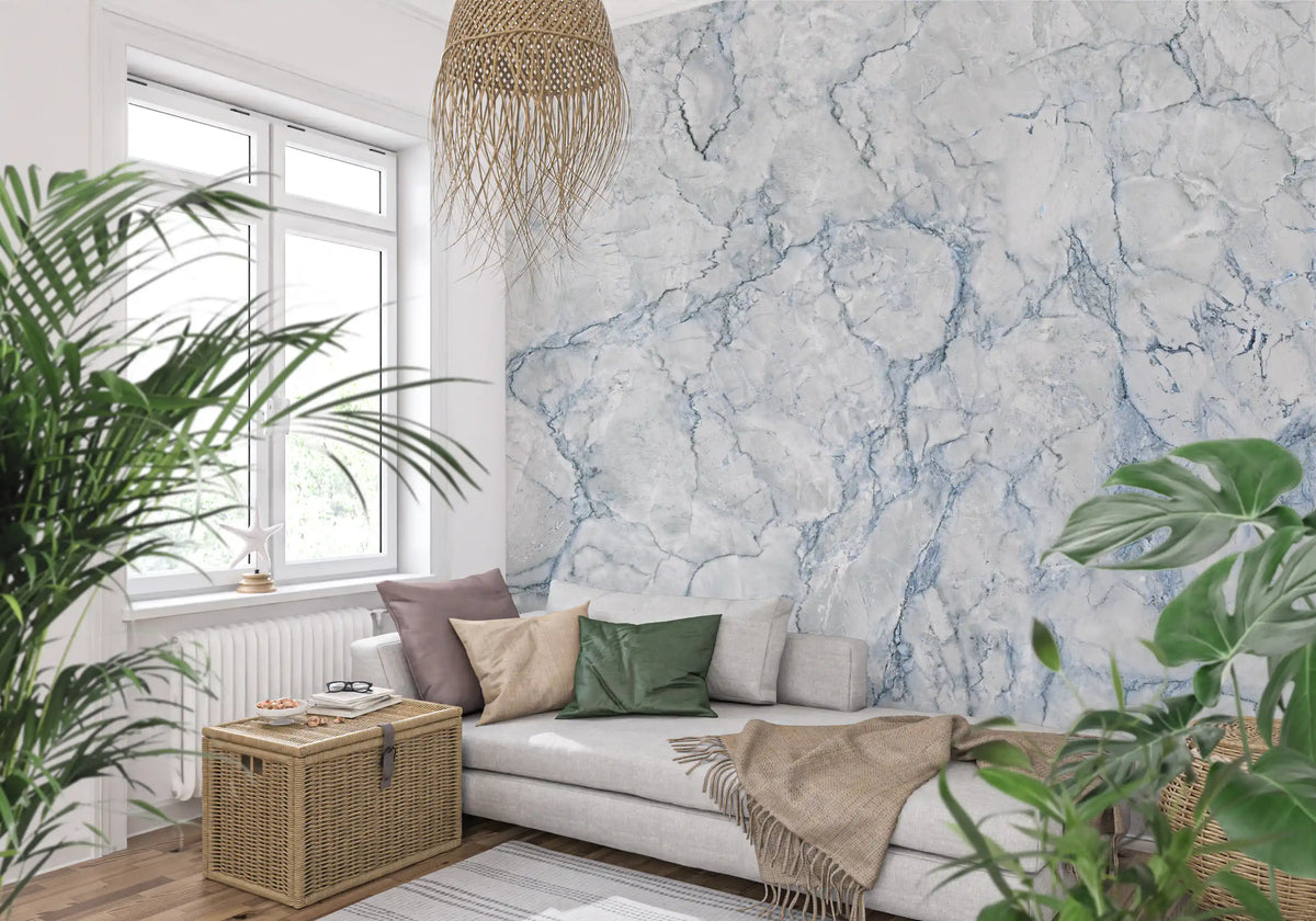 Fotomurale con texture di venature di marmo blu freddo
