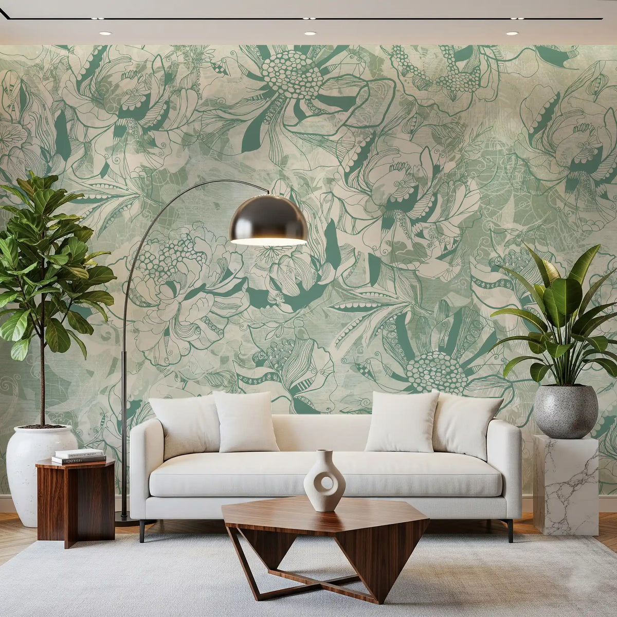 Botanisches Blumen-Wandbild in Eukalyptus-Minzgrün