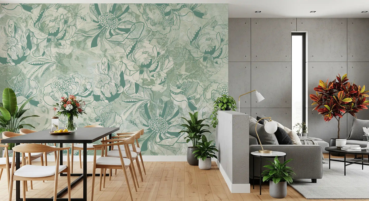 Botanisches Blumen-Wandbild in Eukalyptus-Minzgrün