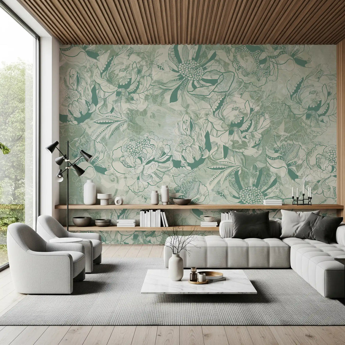 Botanisches Blumen-Wandbild in Eukalyptus-Minzgrün