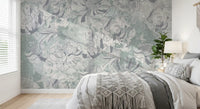 Misty Slate Ice Teal Botanical Floral Wall Mural Wall Mural