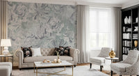 Misty Slate Ice Teal Botanical Floral Wall Mural Wall Mural