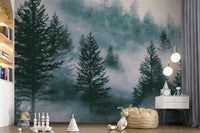 Misty Alpine Forest Serenity Wall Mural