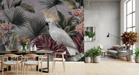 Papier peint panoramique avec cacatoès et flore tropicale