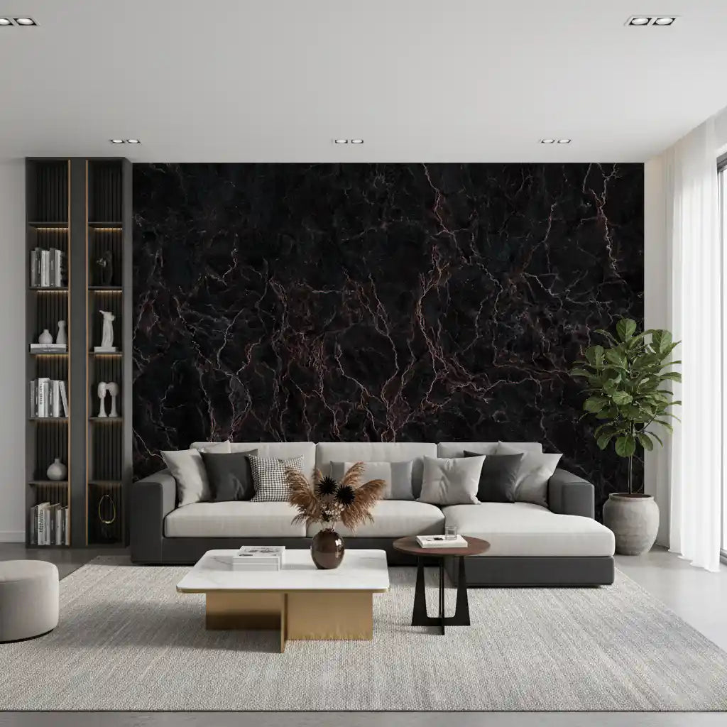 Wandbild mit geädertem Marmor in Mitternachtsrosa