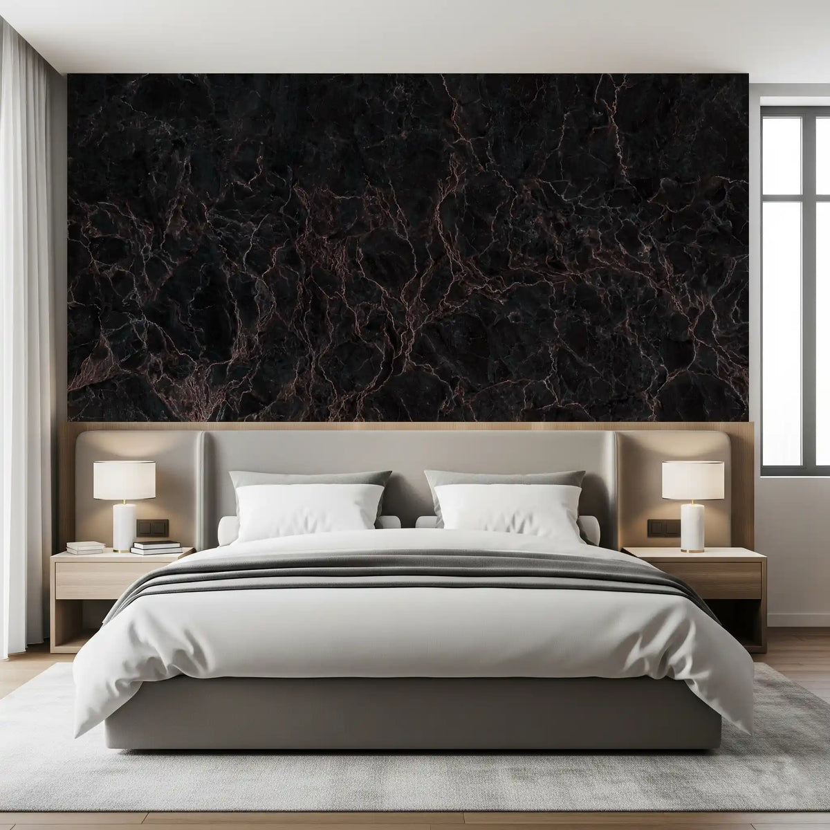 Wandbild mit geädertem Marmor in Mitternachtsrosa