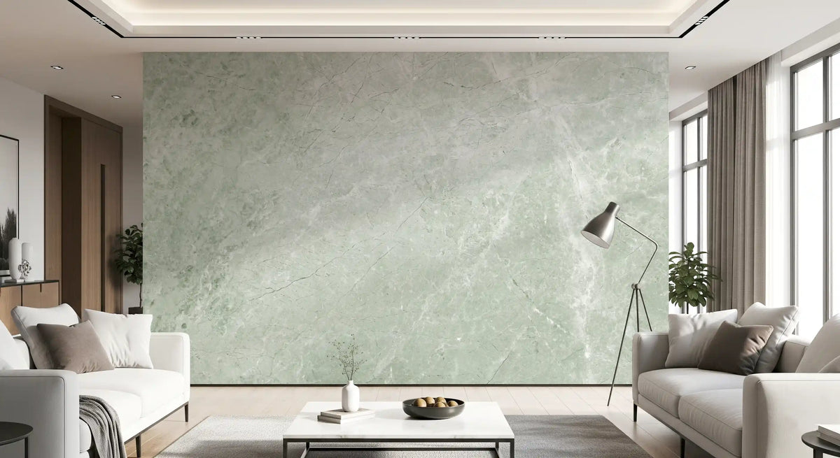 Mural de parede com textura de mármore verde-sálvia sereno