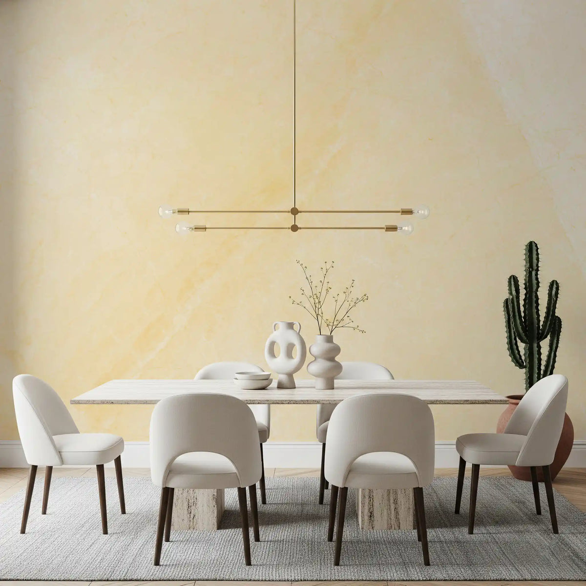 Wandbild mit sonnenbeschienener cremefarbener Marmorstruktur