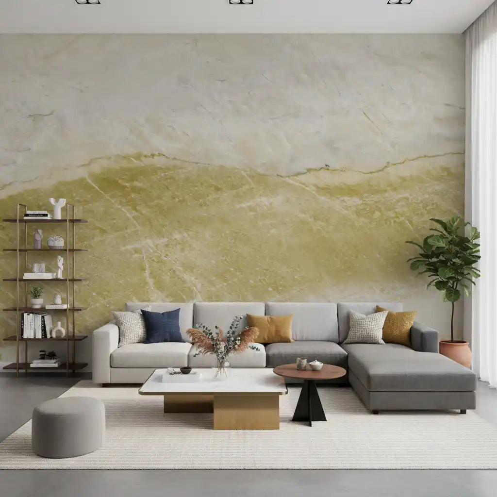 Wanddecoratie met vloeiende steenstructuur in aardetinten