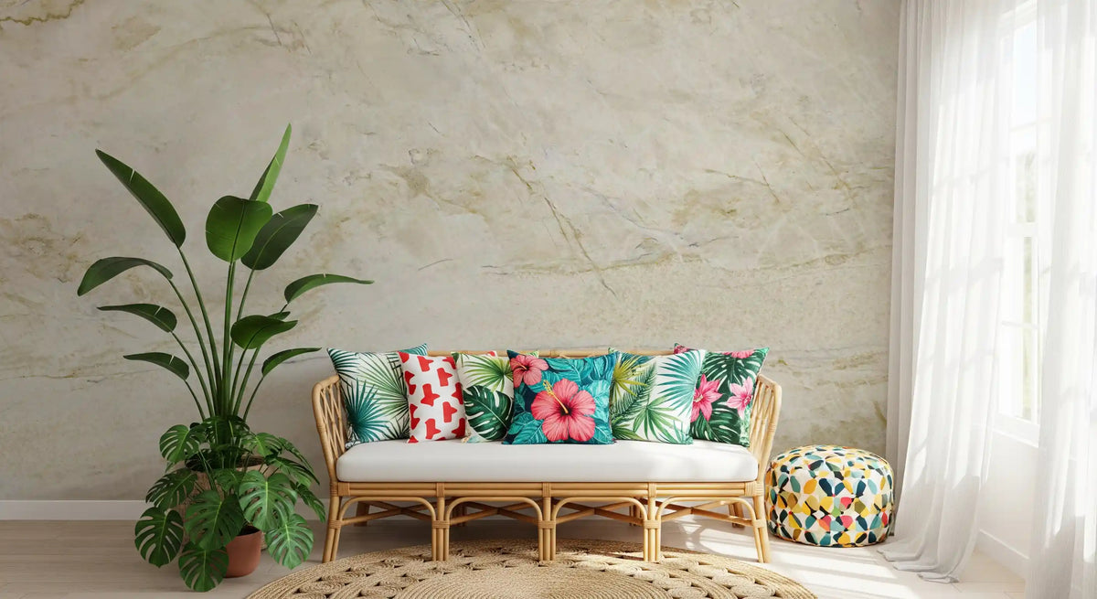 Wandbild mit Marmoradern in Creme und Gold