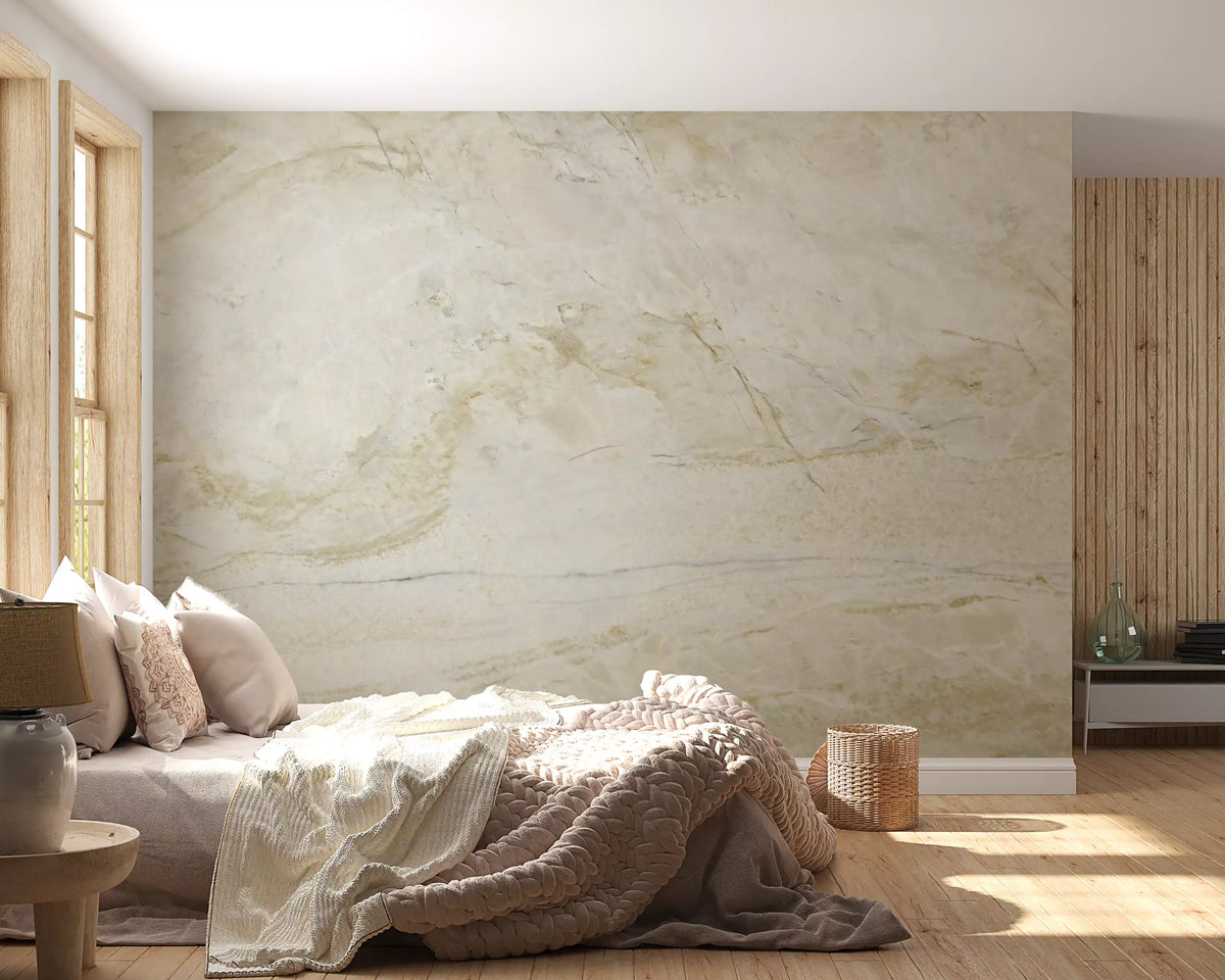 Wandbild mit Marmoradern in Creme und Gold