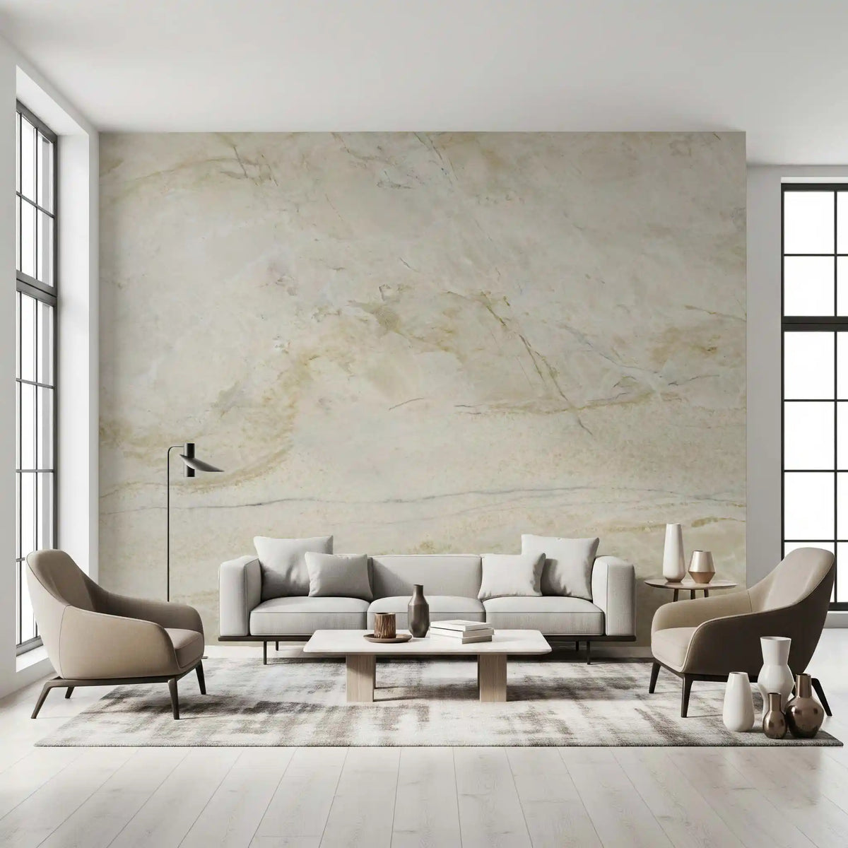 Wandbild mit Marmoradern in Creme und Gold