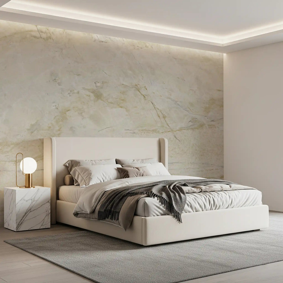 Wandbild mit Marmoradern in Creme und Gold