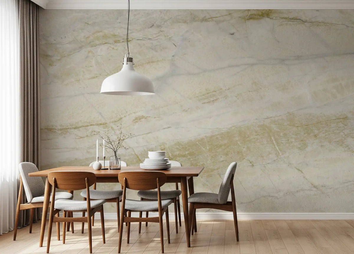 Papier peint mural panoramique en pierre crème veinée d’or