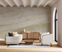 Papier peint mural panoramique en pierre crème veinée d’or