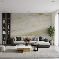 Papier peint mural panoramique en pierre crème veinée d’or