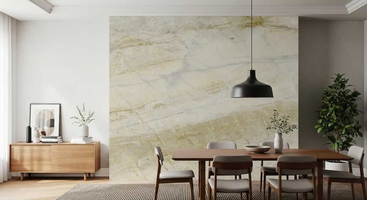 Papier peint mural panoramique en pierre crème veinée d’or