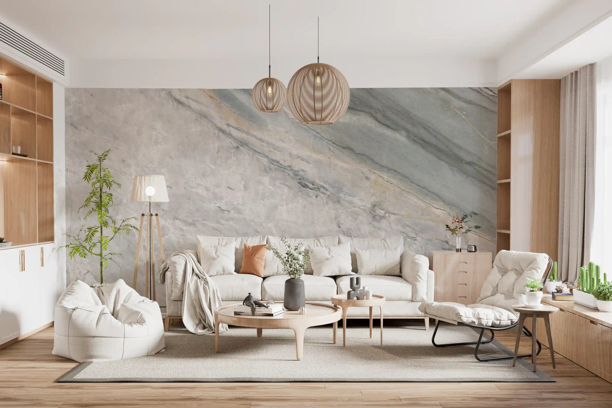 Wandbild mit Marmoraderung in kühlem Grau