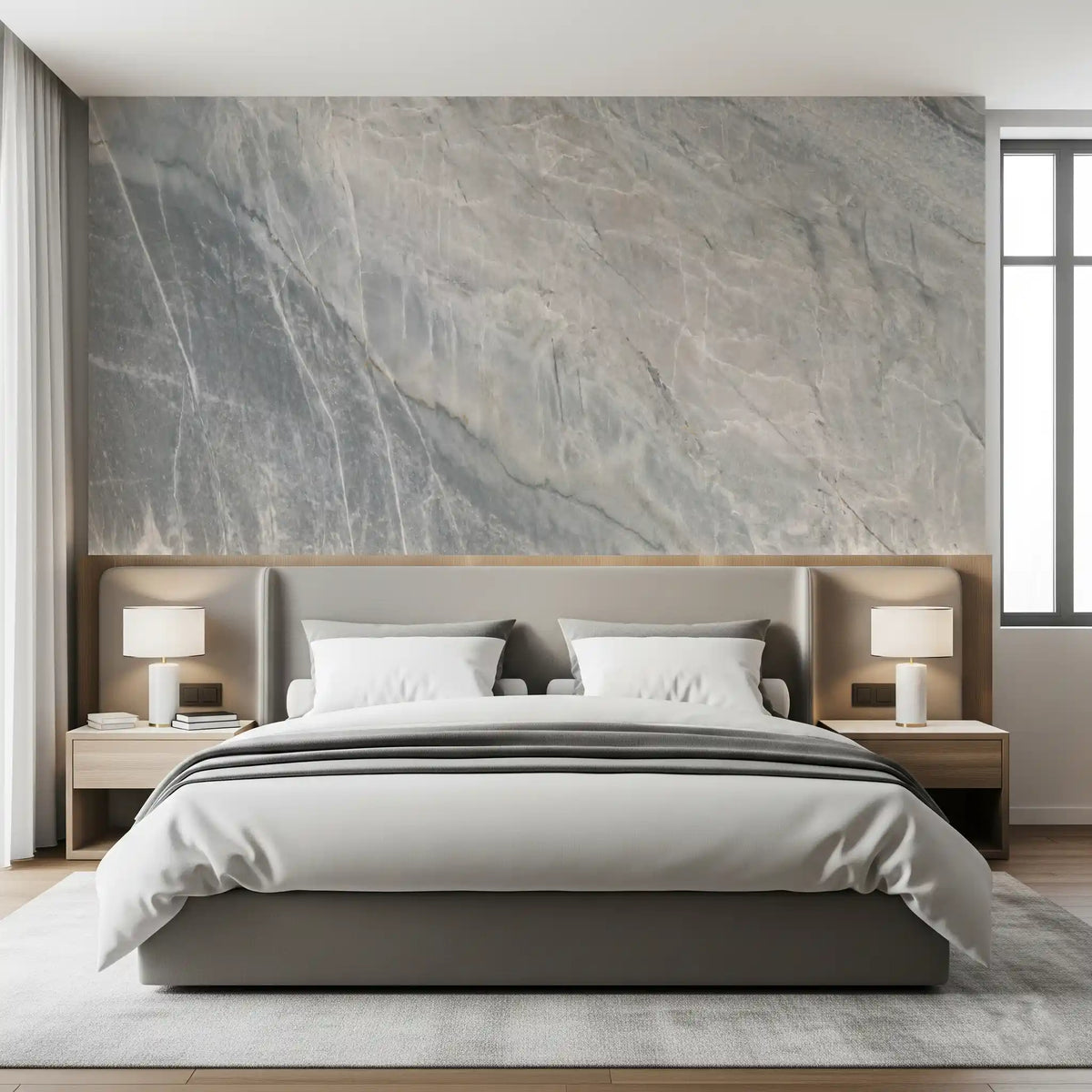 Papier peint panoramique à effet de dalle de marbre gris serein