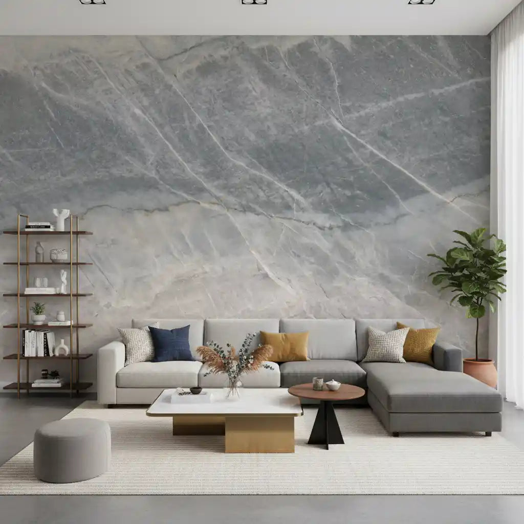 Mural de parede com textura de pedra com veios de mármore cinzento frio
