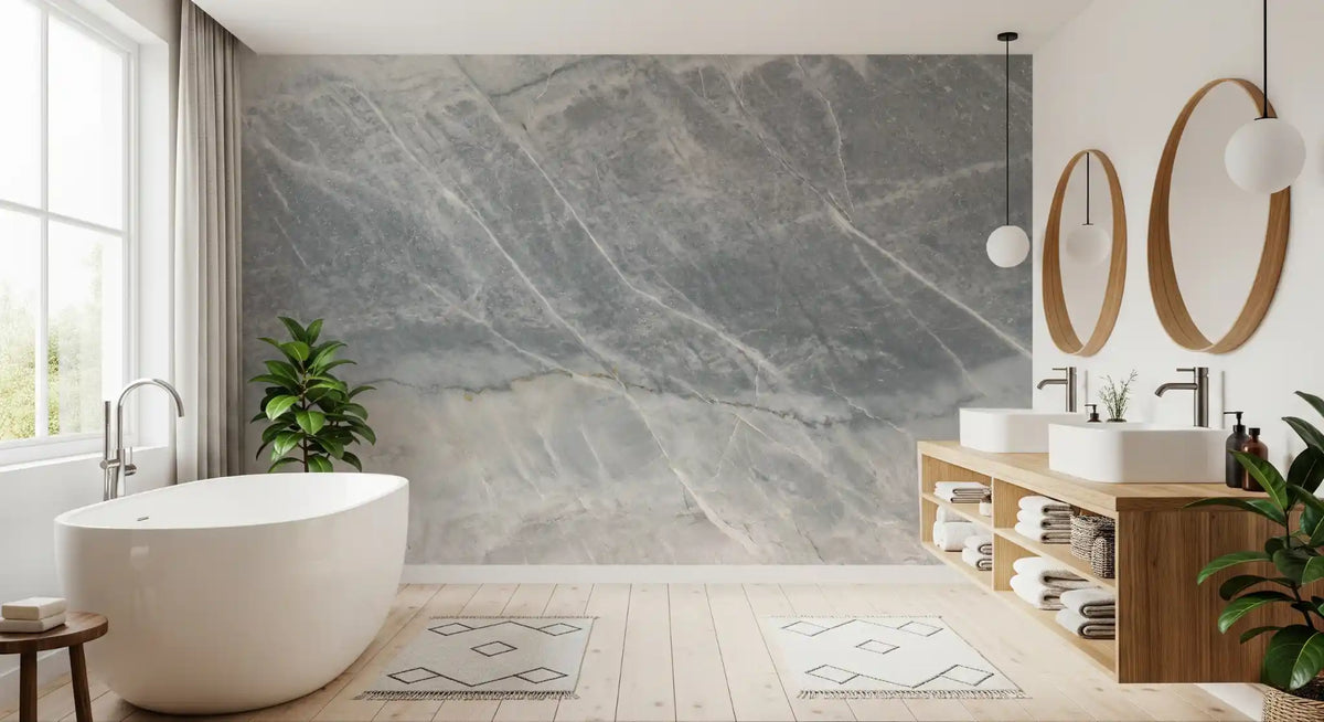 Mural de parede com textura de pedra com veios de mármore cinzento frio