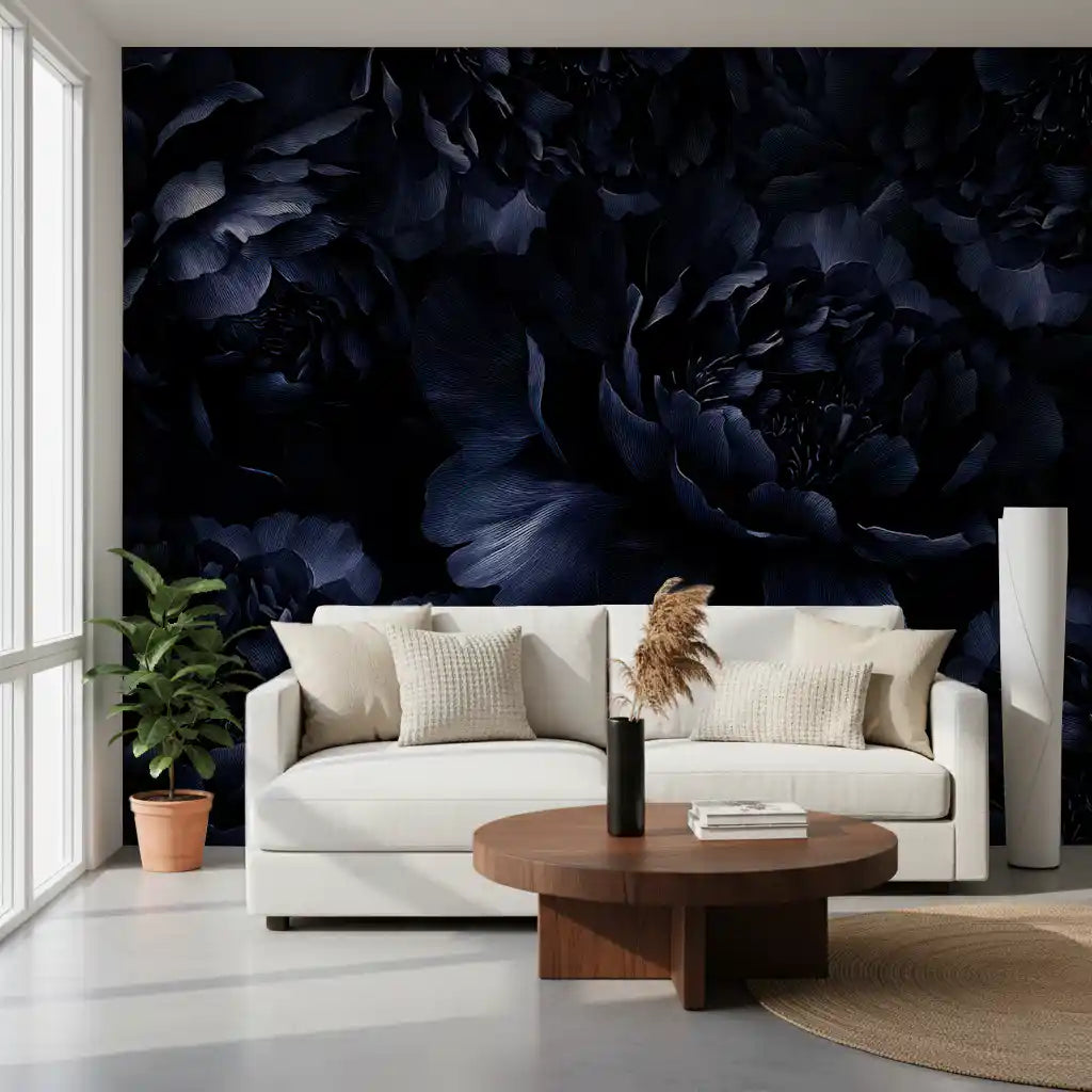 Wandbild mit nachtblauer Pfingstrosenblüte