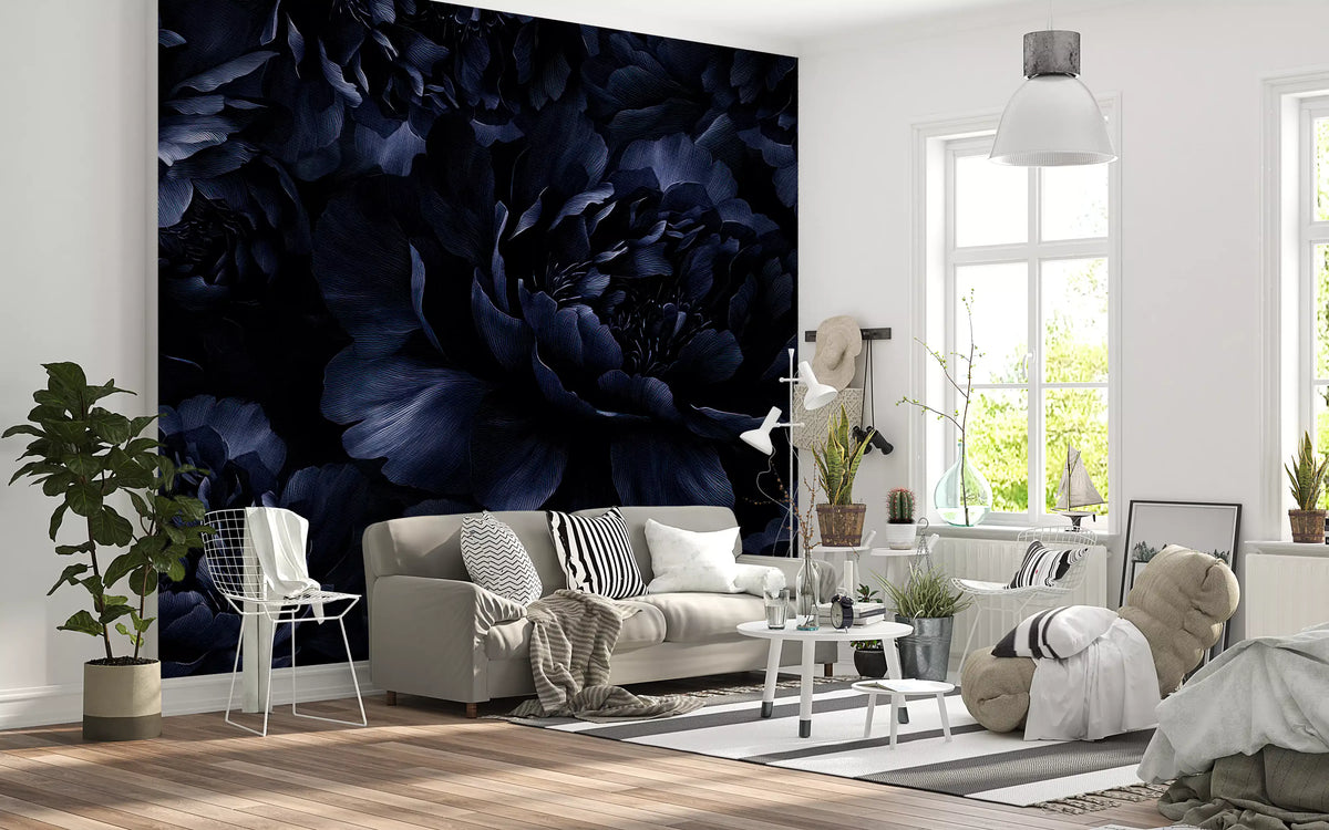 Wandbild mit nachtblauer Pfingstrosenblüte