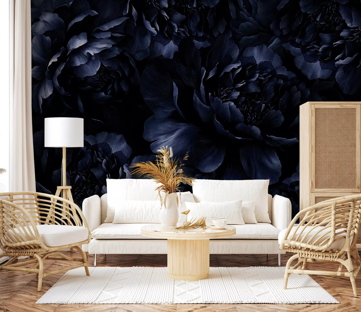 Wandbild mit nachtblauer Pfingstrosenblüte