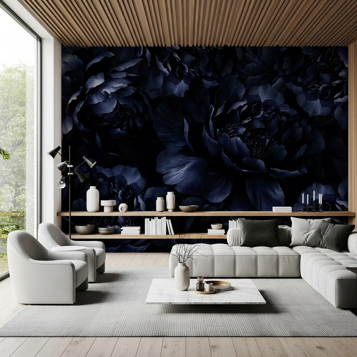 Wandbild mit nachtblauer Pfingstrosenblüte