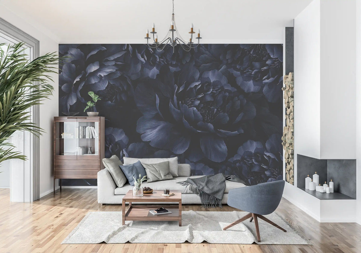 Wandbild mit nachtblauer Pfingstrosenblüte