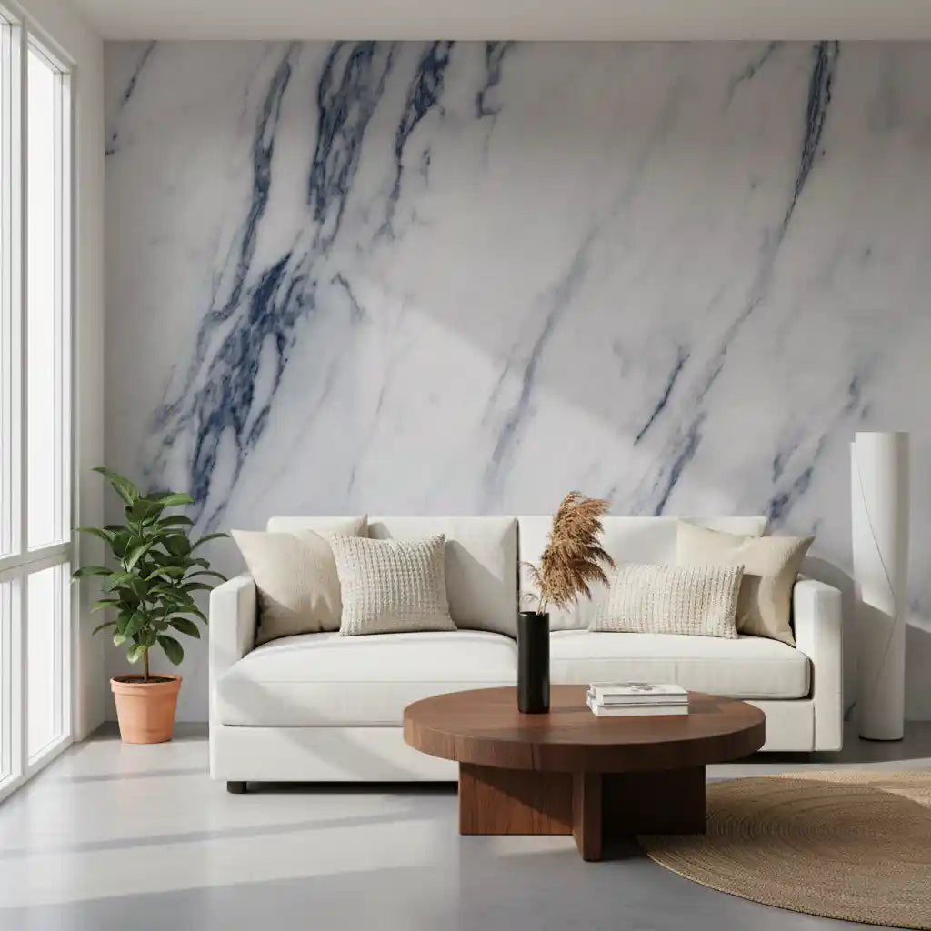 Wandbild mit klassischen blauen und weißen Marmoradern