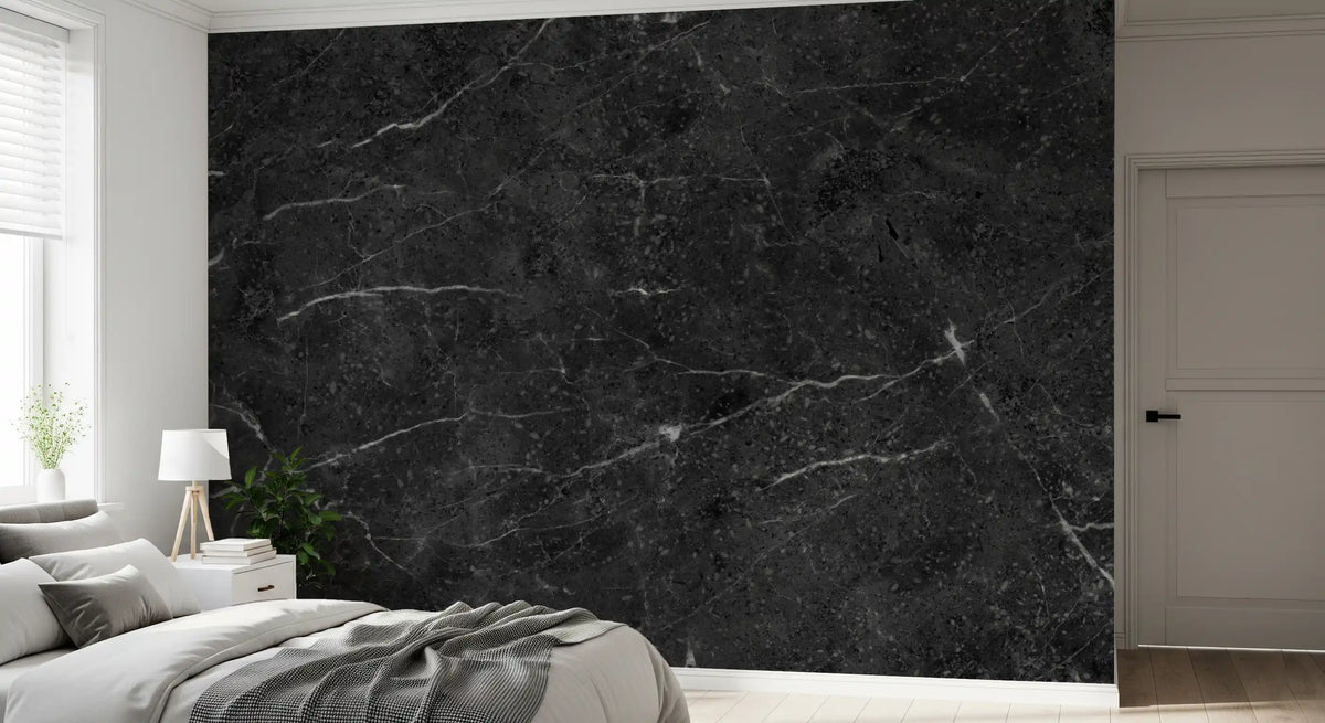 Dark Charcoal Veined Stone Texture Wall Mural