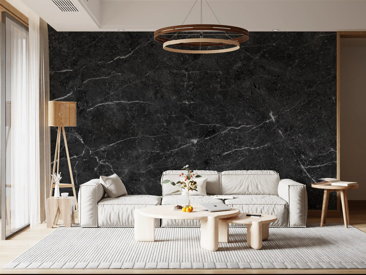Dark Charcoal Veined Stone Texture Wall Mural