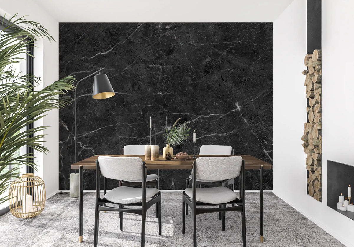 Dark Charcoal Veined Stone Texture Wall Mural