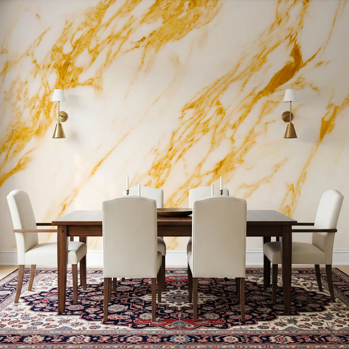 Golden Veined Marble Slab Wall Mural