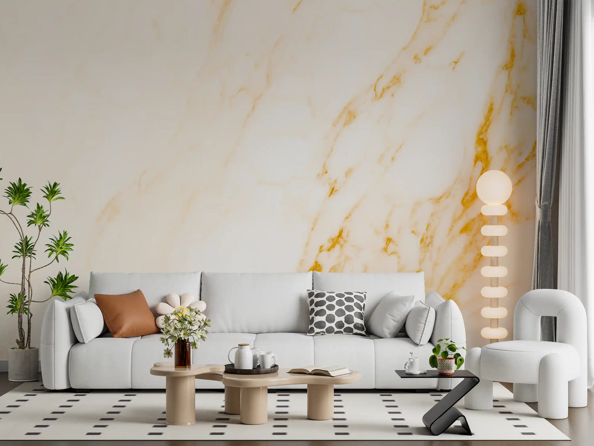 Wandbild mit weißer Marmorplatte und goldenen Adern