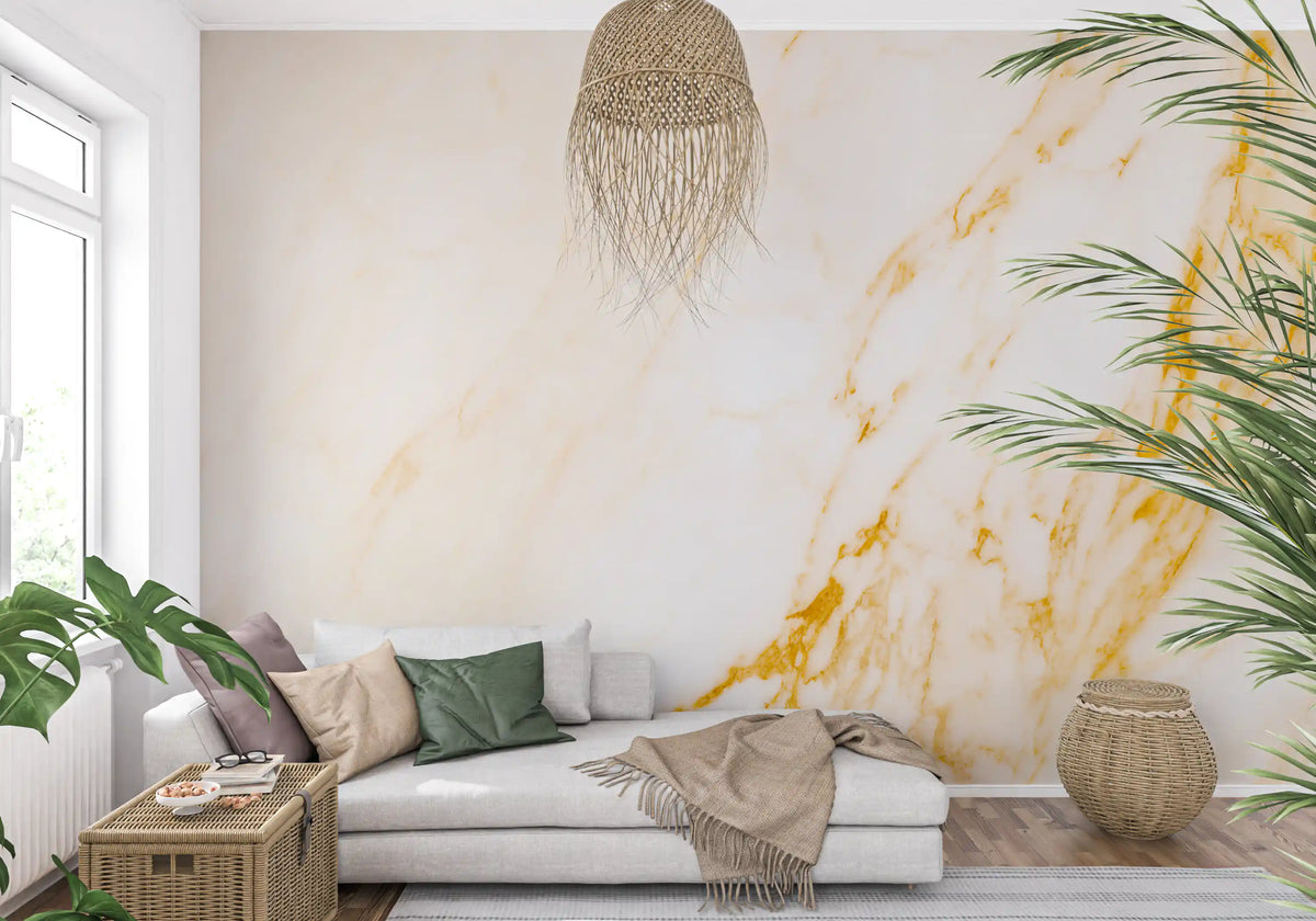 Wandbild mit weißer Marmorplatte und goldenen Adern