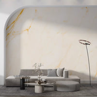 Papier peint panoramique en marbre blanc veiné d’or
